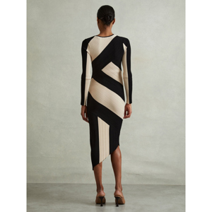 REISS JEM Knitted Colourblock Asymmetric Midi Dress